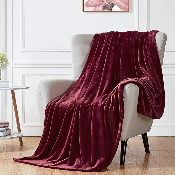Walensee Fleece Blanket Plush Throw Fuzzy Lightweight (XL-Twin Size 66x90 Burgundy Red) Super Soft Microfiber Flannel Blankets for Couch, Bed, Sofa Ultra Luxurious Warm and Cozy for All Seasons