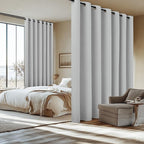 NICETOWN Vintage Open Linen Weave Flax Wall to Wall Room Dividers Curtain for Patio Sliding Door, Off White, 100% Blackout Curtains 84" Long, Soundproof Window Treatment Drapes for Hall Room