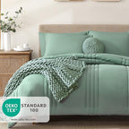Monbix Queen Comforter Set - 7 Pieces Harbor Green Bed in a Bag Queen Bedding Sets with Comforters, All Seasons Down Alternative Comforter Bed Set with Sheets, Pillowcases & Shams
