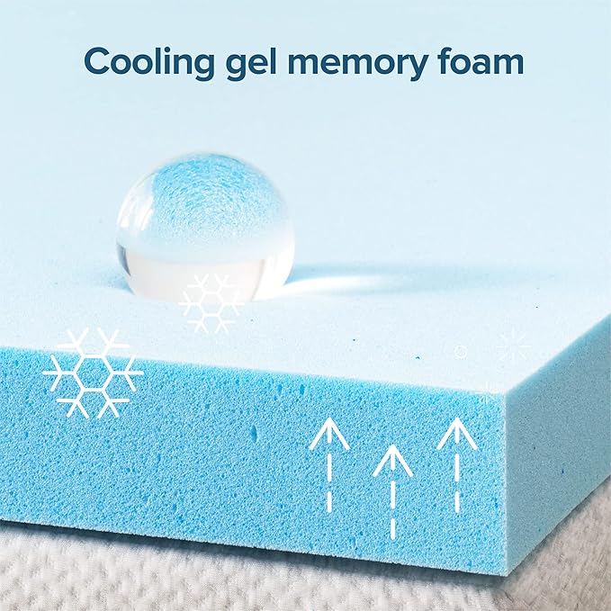 ZINUS 3 Inch Green Tea Cooling Gel Memory Foam Mattress Topper, Cooling Gel Foam, CertiPUR-US Certified, Twin, Blue