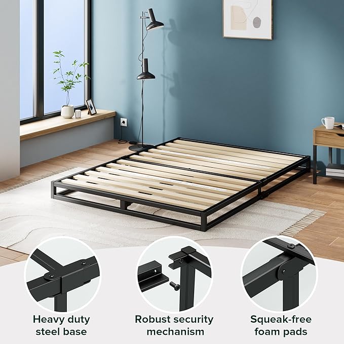Zinus Joseph Low Profile 6 Inch Platform Bed Frame, Wood Slat Support, No Box Spring Needed, Eco Friendly WonderBox(TM) Packaging, Easy Assembly, Black, Full