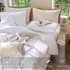 MooMee Bedding Duvet Cover Set 100% Washed Cotton Linen Like Textured Breathable Durable Soft Comfy (Solid Bright White, Cal King 104"x98")