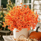 SHareconn 24 Bundles Artificial Fall Flowers for Outdoors Decoration, UV Resistant Silk Eucalyptus Lavender Faux Autumn Fake Plants for Outside Indoor Garden Yard Porch Home Decor, Sunset Red Orange
