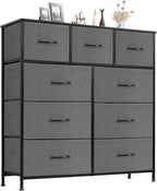 Sweetcrispy 9 Drawer Fabric Dresser Tall Chest Storage Organizer Tower with Cabinet Metal Frame and Wood Top Lightweight Nursery Closet Furniture for Bedroom,Charcoal Grey