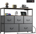 WLIVE 5 Drawer Dresser TV Stand for 45 Inch TV, Entertainment Center with Open Shelf and Power Outlet, Chest of Drawers for Bedroom, Living Room, Closet, Dark Grey