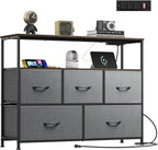 WLIVE 5 Drawer Dresser TV Stand for 45 Inch TV, Entertainment Center with Open Shelf and Power Outlet, Chest of Drawers for Bedroom, Living Room, Closet, Dark Grey