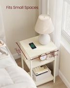 VASAGLE Side Table with Charging Station, 3-Tier End Table with USB Ports and Outlets, Nightstand for Living Room, Bedroom, 11.8 x 13.4 x 22.8 Inches, Plug-in Series, Cream White