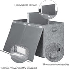 122L Large Toy Chest Box with Lid, Foldable Toy Storage Organizer Bin Boxes with Removable Divider for Kids, Boys, Girls, Nursery, Playroom, 26"x17" x17"(Linen Gray)