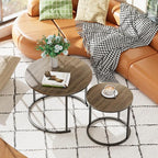 aboxoo Coffee Table Nesting Side Round Table Set of 2 End Table with Sturdy Metal Frame for Living Room Bedroom Apartment Modern Industrial Simple Nightstand,Oak