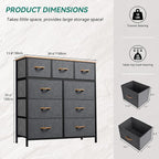 YITAHOME Dresser with 9 Drawers, Fabric Dresser for Bedroom, Living Room, Hallway, Closets (Dark Grey)