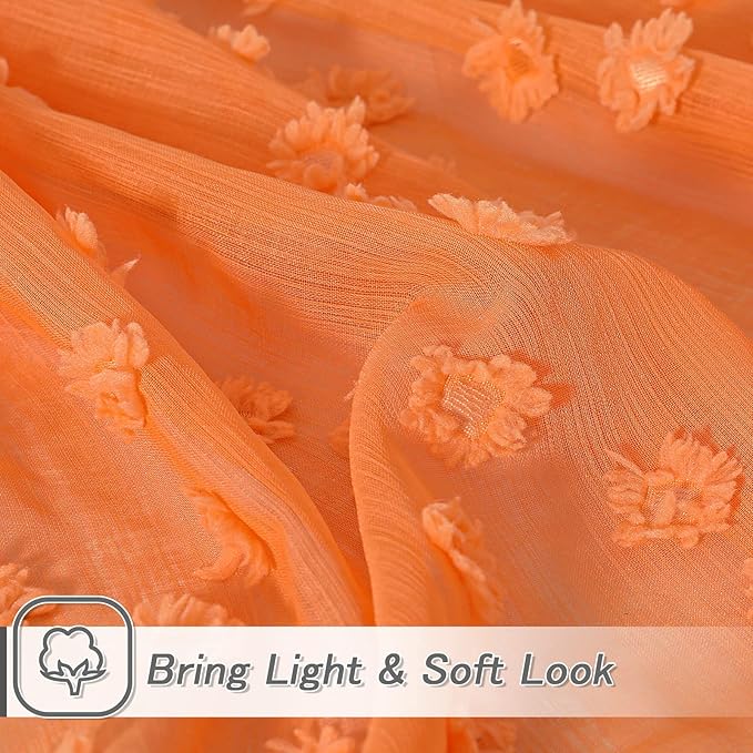 MYSKY HOME Pom Pom Orange Sheer Curtains for Bedroom Girls Room Curtains 72 Inches Long for Nursery Kids Light Filtering Boho Window Drapes, Rod Pocket, 38" Wide, 2 Panels