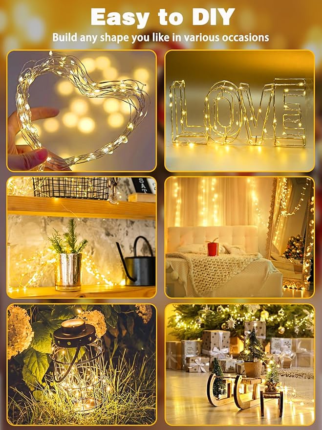 2 Pack 60 LED Christmas Fairy Lights Battery Operated with Timer, 20FT Waterproof Twinkle Lights Indoor Outdoor, String Lights for Bedroom, Wedding, DIY, Centerpiece, Christmas Decorations(Warm White)