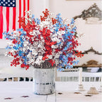 Uieke 30 Pcs 4th of July Artificial Flowers Fake Patriotic Babys Breath Flowers for Independence Day Decor Blue White Red Silk Flowers for Memorial Day Floral Arrangement Home Wedding