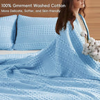 PHF 100% Cotton Waffle Blanket Oversized King 120"x120", Lightweight Breathable Extra Large 10'x10' Blankets for Bed, Giant Big Luxury Aesthetic Woven Bedding for Home Decor, Sky Blue