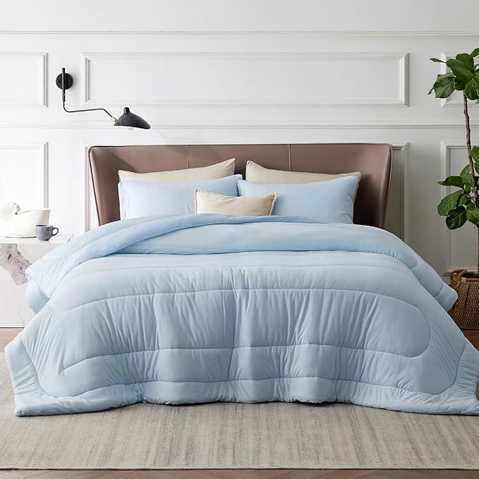 Bedsure King Comforter Set - Cooling and Warm Bed Set, ICY Blue Reversible Bedding for All Season, 3 Pieces, 1 King Size Comforter (102"x90") and 2 Pillow Cases (20"x36")