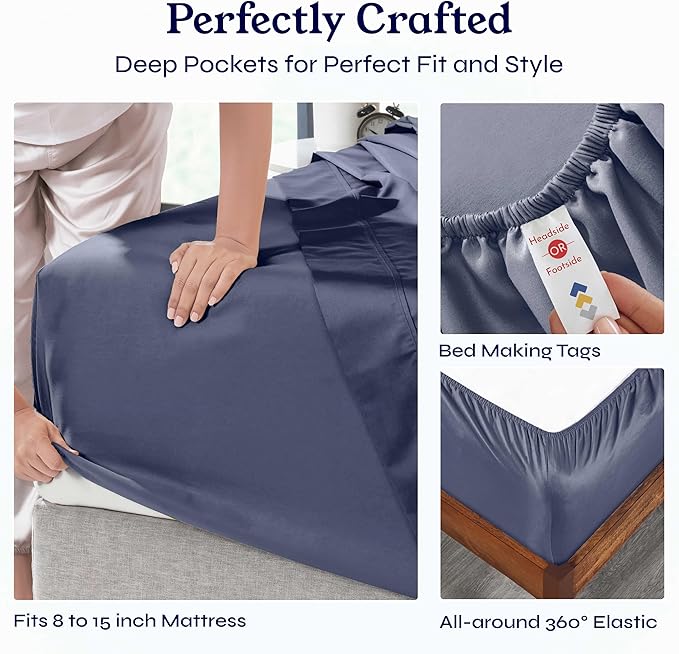 California Design Den Natural 100% Cotton Sheets, Twin Sheets Set, 400 Thread Count Sateen Bedding for Dorm Rooms & Adults, Deep Pockets with All Around Elastic, Cool & Durable - Indigo Dusty Blue