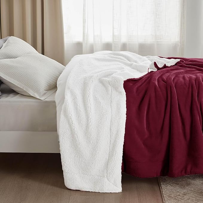 Bedsure GentleSoft Sherpa Fleece Throw Blanket for Couch - Thick and Warm Throw for Girls and Women, Soft Fuzzy Plush Christmas Blanket for Winter, Burgundy, 50x60 Inches