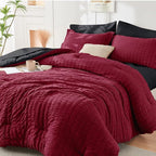 HYMOKEGE Red & Black King Size Comforter Set Seersucker 7 Pieces, All Season Luxury Bed in a Bag for Bedroom, Bedding Set with Comforters, Sheets, Pillowcases & Shams
