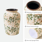 Vintage Pastoral Green and Beige Vase, Round Ceramic Floral Vases, Retro Ice Cracked Chinoiserie Vase for Home Decor, Living Room, Bookshelf, Office, Rustic Table Centerpiece 7.8 Inch