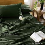 MooMee Bedding Duvet Cover Set 100% Washed Cotton Linen Like Textured Breathable Durable Soft Comfy (Solid Forest Green, Alaska King 132"x120")