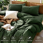 MooMee Bedding Duvet Cover Set 100% Washed Cotton Linen Like Textured Breathable Durable Soft Comfy (Solid Forest Green, Oversized Queen 98"x98")