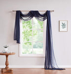 LinenZone Navy Window Scarf Valance in 360 Inch Size. Use Window Scarves as Canopy Bed or Backdrop Curtains, Curtain Scarf, or Sheer Fabric for Draping. (Amazing 55 x 360, Navy)