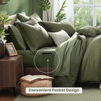 Monbix King Size Comforter Set, Olive Green King Bed Set Reversible, King Size Comforter Set 7 Pieces, Cationic Dyeing Bed in a Bag with Comforter, Sheets, Pillowcases & Shams