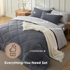 Bedsure Twin Comforter Set - 5 Pieces Reversible Dark Grey Bedding, Twin Size Bed Set for All Seasons, Bed in a Bag with Down Alternative Comforter, Sheets, Pillowcase & Sham