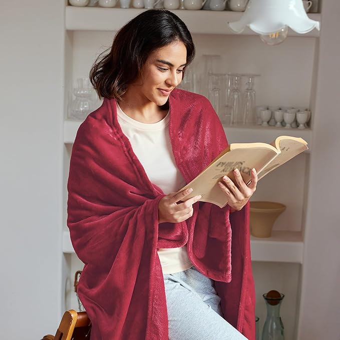 Exclusivo Mezcla Fleece Throw Blanket for Couch, Sofa, 300GSM Super Soft and Warm Blankets, Deep Red Throw All Season Use, Cozy, Plush, Lightweight, 50x60 Inches