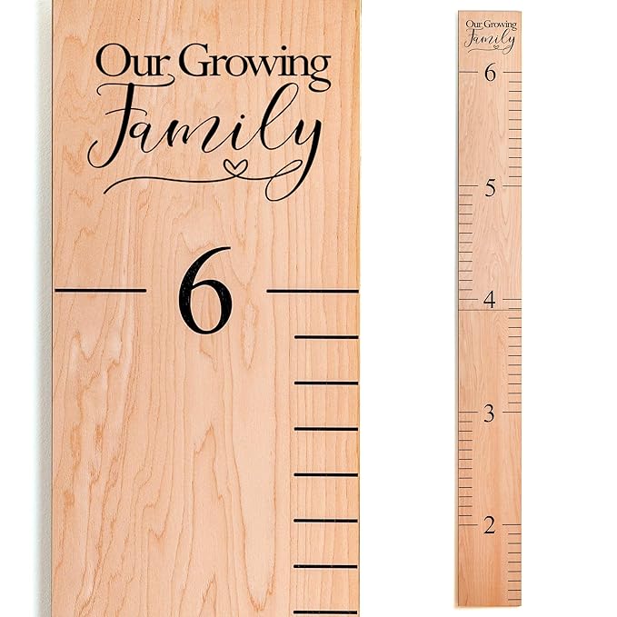 Headwaters Studio Wooden Growth Chart – Kids Height Chart, Wall Measurement for Kids, Height Chart for Wall, Growth Ruler for Children – Our Growing Family, Natural (63"x6.7")