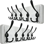 WEBI Coat Rack Wall Mount,Wood Coat Hooks Wall Mounted Coat Hanger,16" Hole to Hole,Wall Hook Rack Rail,5 Triple Hooks for Hanging Coats,Clothes,Jacket,Hats,Entryway,Black/White,2 Packs