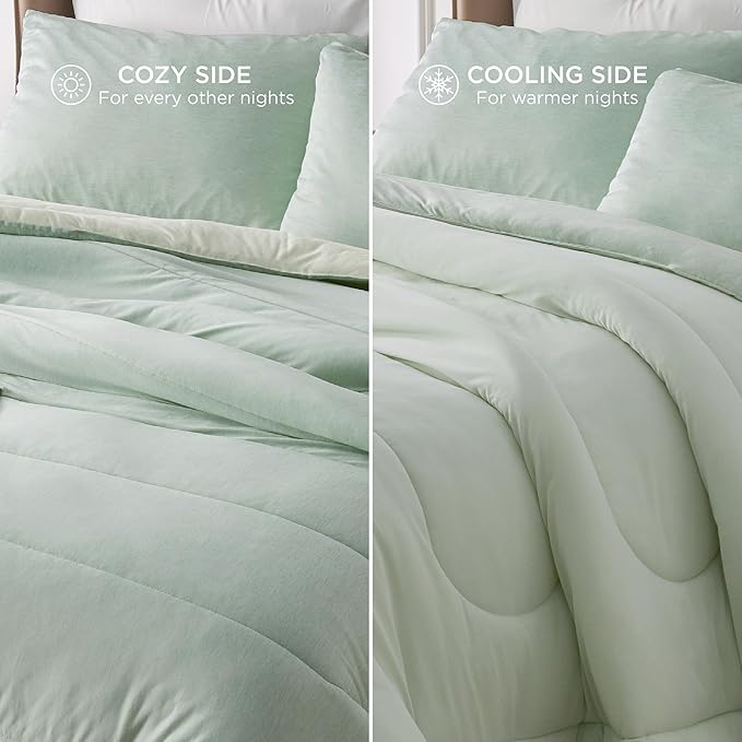Bedsure California King Comforter Set - Cooling and Warm Bed Set, Sage Green Reversible Bedding for All Season, 3 Pieces, 1 California King Size Comforter (104"x96") and 2 Pillow Cases (20"x36")