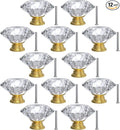 12-Pack Crystal Glass Cabinet Knobs for Home Decor, Vanity Drawers, Desks, Wardrobe Doors, Standard Screws Easy Installation for Home Refurbishment and Redecoration (Clear Crystal, 40mm, Gold Base)
