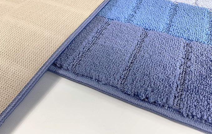 Custom Size Coastal Nautical Style Runner Rug Carpet for Hallway Entryway, Slip Resistant Latex Rubber Backed, 31 inch Wide X Customized Length, Squares Blue, 31 inch X 31 feet