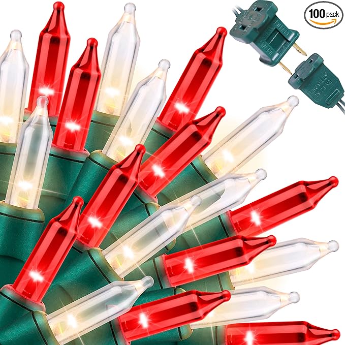LAMPHOME Super-Bright Extendable Red Christmas Lights Decoration 100Lights 19.6ft UL Certified Mini Bulb String Lights for Outdoor Christmas Tree Garden Party Patio Wedding Garland Decor(Red+Clear)