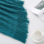 BOURINA Teal Throw Blanket 50 x90 Inches Throw Textured Solid Soft Sofa Throw Bed Runner Couch Cover Knitted Decorative Blanket Bed Runner
