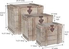 Household Essentials Antiqued Decorative Trunk, 3 Piece Set, Small, Medium and Large, Chinese Fir Panel and MDF, Smooth Backing and Metal Hinge Accent, Flat Top and Stay-Open Lid