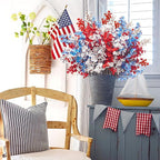 Uieke 6Pcs 4th of July Artificial Flowers Fake Patriotic Babys Breath Flowers for Independence Day Decor Blue White Red Silk Flowers for Memorial Day Floral Arrangement Home