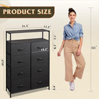 WLIVE Fabric Dresser for Bedroom with Open Shelves, Tall White Dresser with 8 Drawers, Storage Tower with Fabric Bins, Chest of Drawers for Closet, Hallway