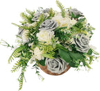 Grey Roses Artificial Flowers 25 PCS, Fake Rose Flower Heads Flowers with Stem for DIY Bouquets Wedding Decorations Centerpieces Arrangements Party Home Decor