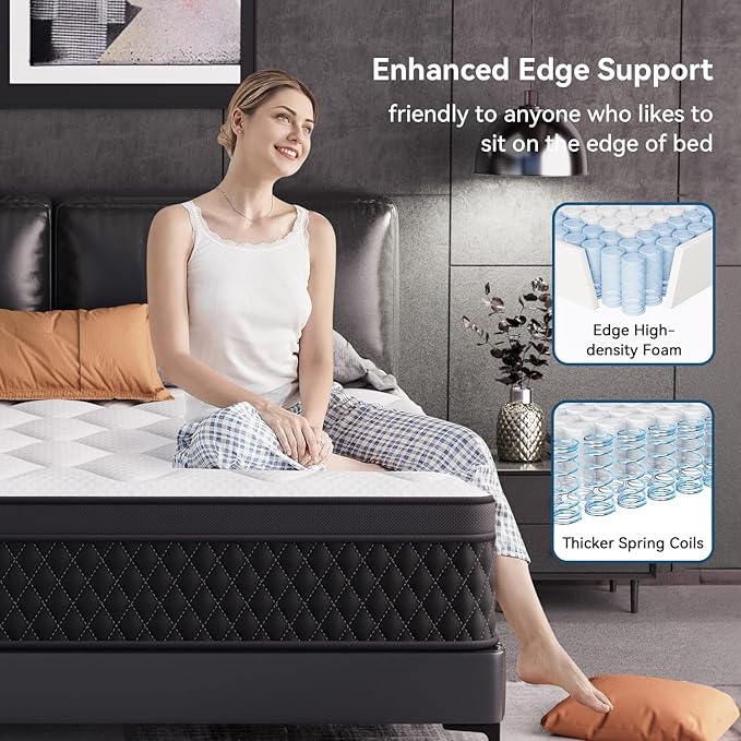 ELEMUSE Queen Mattress, 12 Inch Hybrid Memory Foam Mattress in a Box, Pressure Relieving Comfort, Individual Pocket Springs for Motion Isolation, Medium Firm, CertiPUR-US Certified, Fiberglass Free
