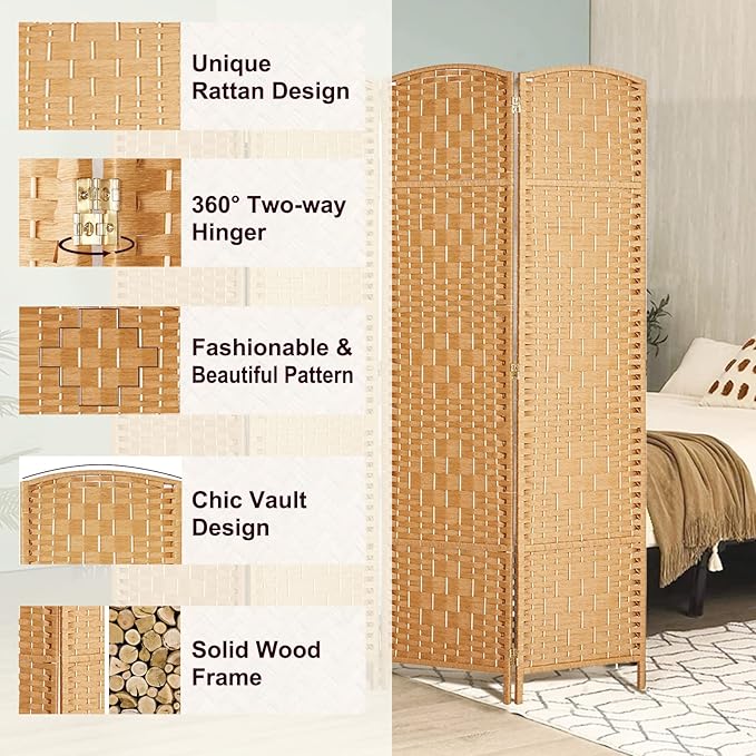 Rose Home Fashion 6 ft Tall Room Divider, Room Dividers and Folding Privacy Screens, 15.7in Privacy Screen 6 Panel Partition Temporary Wall Separation for Private, Light Beige