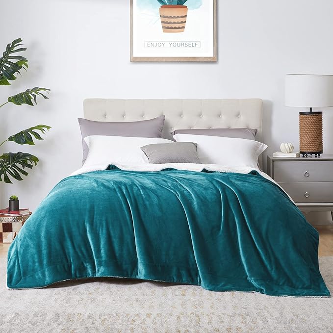 Walensee Sherpa Fleece Blanket (Twin Size 60”x80” Teal) Plush Throw Fuzzy Super Soft Reversible Microfiber Flannel Blankets for Couch, Bed, Sofa Ultra Luxurious Warm and Cozy for All Seasons