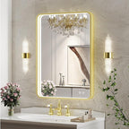 20X28 Inch Framed LED Lighted Bathroom Mirror,Wall Mounted Gold Metal Vanity Mirrors with Lights,Dimmable Illuminated Anti-Fog Mirror(Horizontal/Vertical)