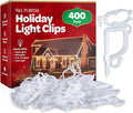 All-Purpose Holiday Light Clips [Set of 400] Christmas Light Clips, Outdoor Light Clips - Mount to Shingles & gutters - Works with Mini, C6, C7, C9, Rope, Icicle Lights - No Tools Required - USA Made