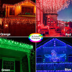 Toodour Christmas Icicle Lights Outdoor, RGB Color Changing Icicle Light with 60 Drops, 29.5ft 360 LED Christmas Lights - Window Fairy Twinkle Light for Home, Garden, Outdoor Xmas Decorations