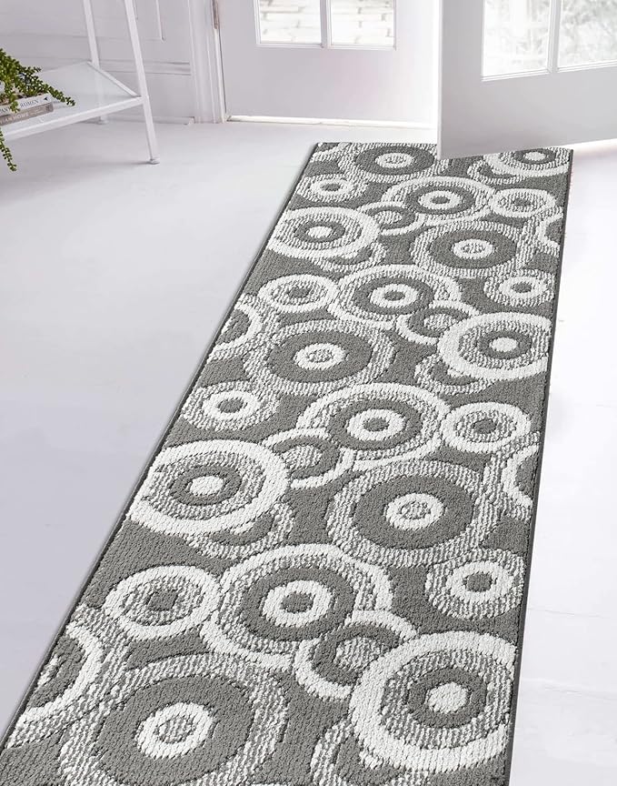 Custom Length Cut to Size Retro Modern Geometric Carpet Runner Rug for Hallways, Non Slip Rubber Backed, 31 inch Wide X Customized Length, Geo Grey, 31 inch X 5 feet