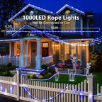 KNONEW 164FT 1000LED Rope Lights for Outside,Outdoor String Lights Waterproof 8 Modes Clear Tube Light for Indoor,Bedroom,Wedding,Garden,Patio,Christmas,Tree,Rv,Holiday Decoration(Blue)