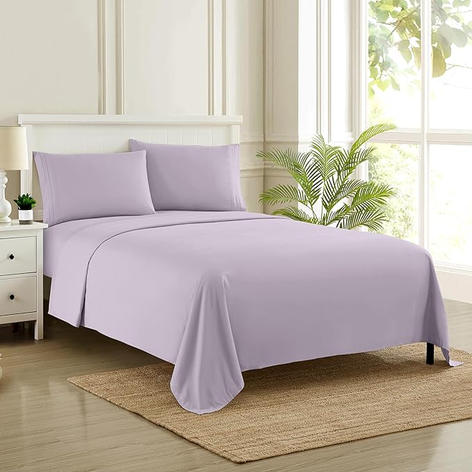Twin XL Sheets - Breathable Luxury Sheets with Full Elastic & Secure Corner Straps Built In - 1800 Supreme Collection Extra Soft Deep Pocket Bedding Set, Sheet Set, Twin XL, Lilac
