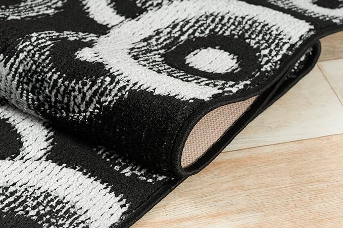 Custom Length Cut to Size Modern Farmhouse Carpet Runner Rug for Hallways, Non Slip Rubber Backed, 31 inch Wide X Customized Length, Geo Black, 31 inch X 21 feet